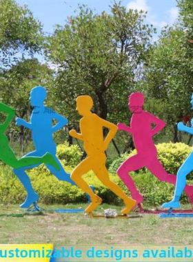 不锈钢运动自行车人物轮廓抽象跑步校园运动自行车公园几何雕塑
