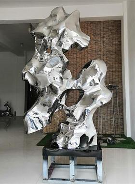 定制太湖石摆件玻璃钢不锈钢仿真雕塑庭院造景假山电镀镜面抽象