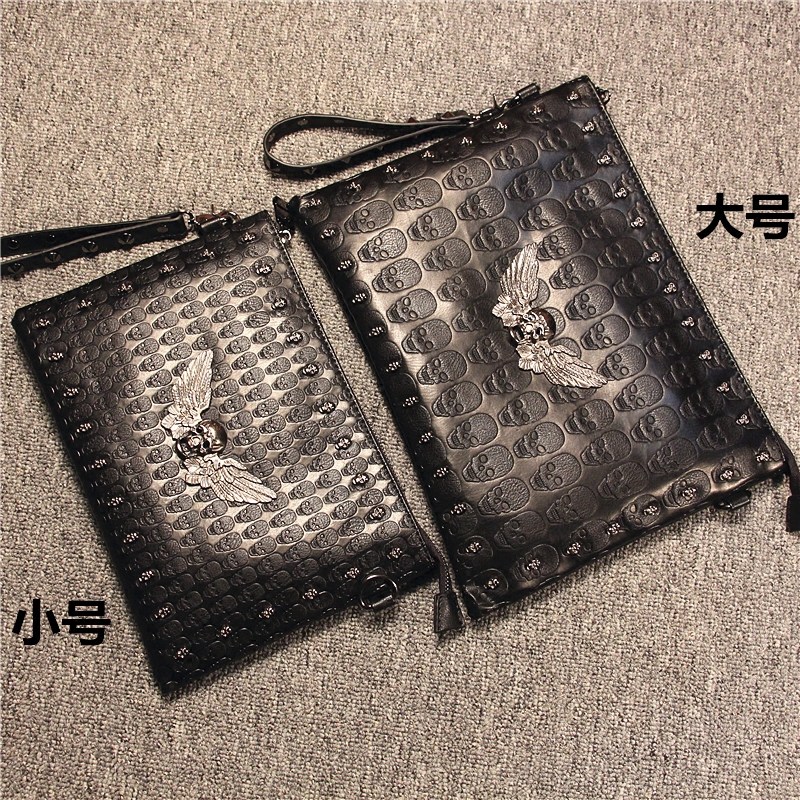 男韩版潮社会骷髅头铆钉欧美斜跨包 焱潮男士包袋