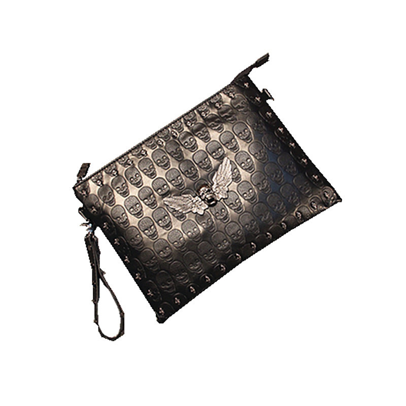 男韩版潮社会骷髅头铆钉欧美斜跨包 焱潮男士包袋