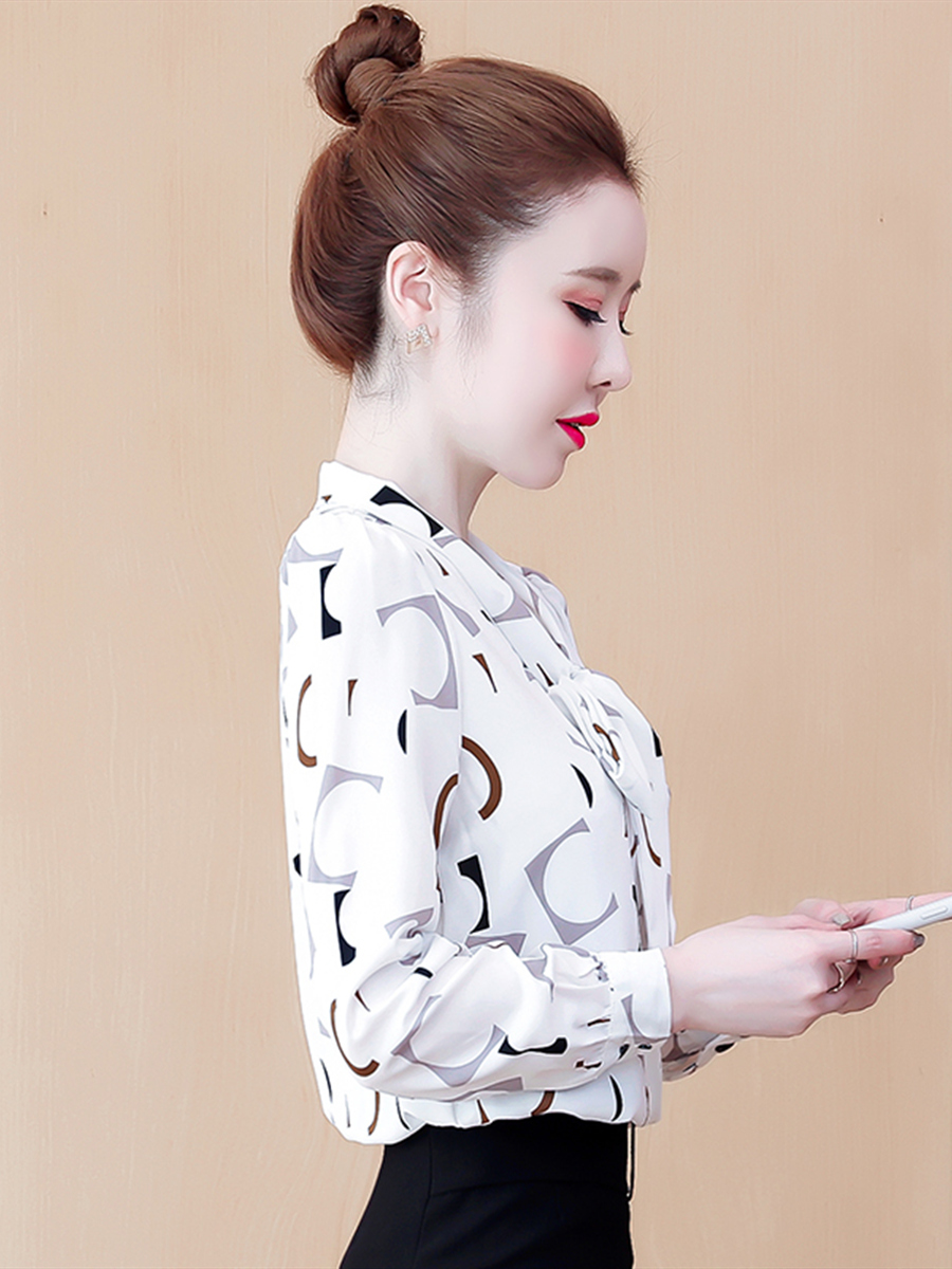 雪纺2020年新款秋装洋气女士衬衫 乔凝蕾丝衫/雪纺衫