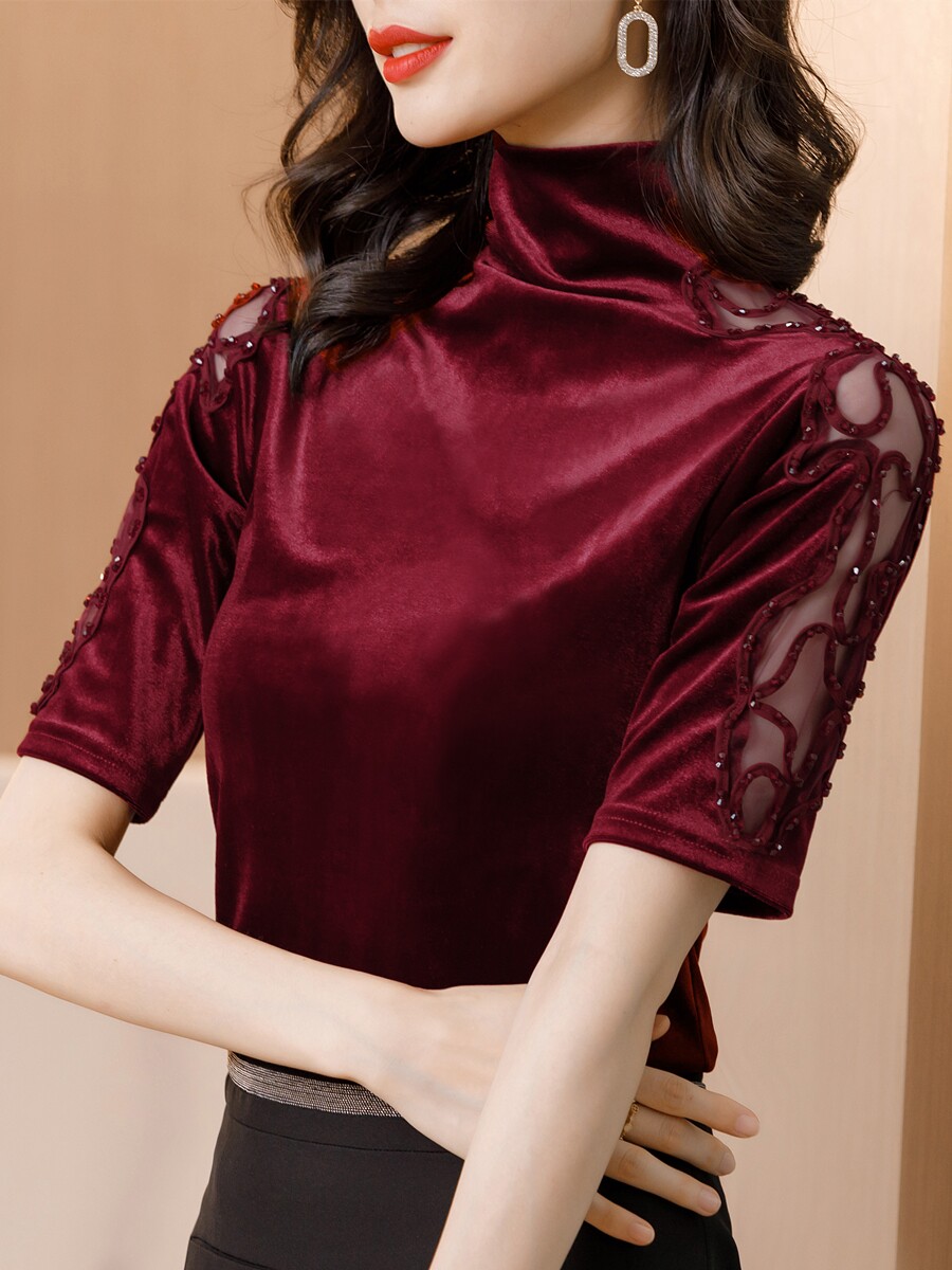 半高领女中袖秋装2020新款蕾丝t恤 乔凝T恤