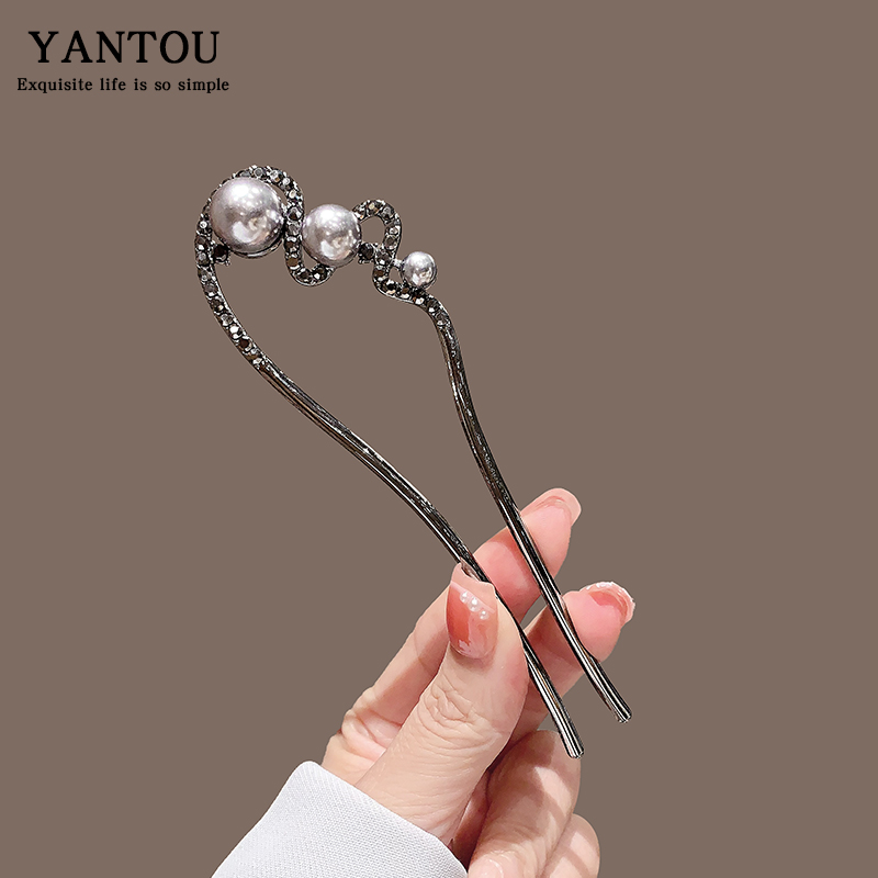u型珍珠发钗女2024新款后脑勺盘发簪子古风高级感发夹新中式头饰 - 图0