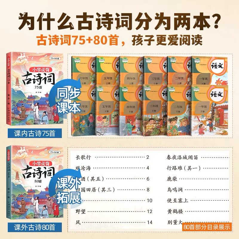 小学生必背古诗词75十80 斗半匠人教版注音版文言文古诗文大全一本通小古文100篇课小学一二三年级四五到六年级同步语文129首169首