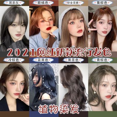 染发剂自己在家染发膏纯植物天然2021流行色蓝黑茶灰棕色潮色网红