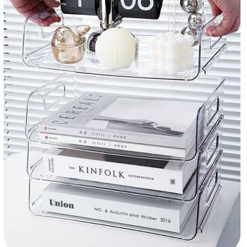 ins ຫໍພັກນັກສຶກສາ desktop ໂປ່ງໃສ stackable book storage box office multi-layer a4 rack storage paper