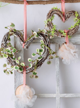 乡村风做旧白色心形藤编花环