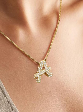 欧美跨境亚马逊热卖新款艺术气球泡泡26英文字母微镶锆石简约吊坠