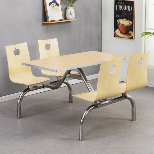 公司员工学校食堂工地不锈钢连体快餐桌椅小吃店一体四4人位组合 - 图0