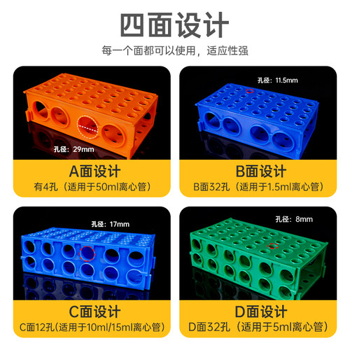 离心管架0.5ml/1.5ml/15ml/50ml 多功能试管架 四面架 多用试管架 - 图3