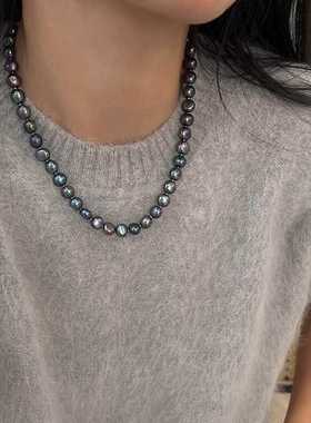 孔雀蓝气质异型珍珠项链巴洛克