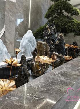 铁艺古铜色荷花户外园林雕塑酒店水池水景不锈钢荷叶装饰金属摆件