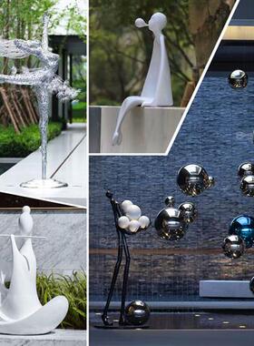 创意不锈钢抽象艺术人物雕塑玻璃钢金属跳舞镜面人形人像创意摆件