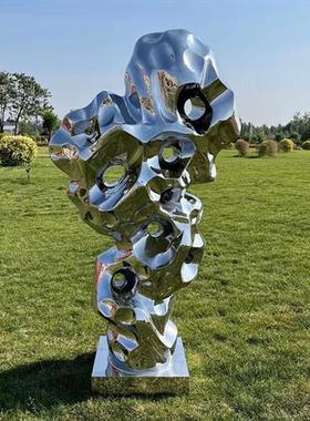 不锈钢太湖石雕塑不锈钢假山摆件抽象户外庭院售楼处造景水景石头