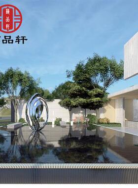 售楼部水景大型不锈钢镂空发光花瓣雕塑定制户外金属抽象圆环摆件