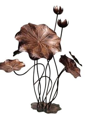 创意仿真不锈钢荷叶摆件室内铁艺荷花仿真花户外鱼池水景金属装饰