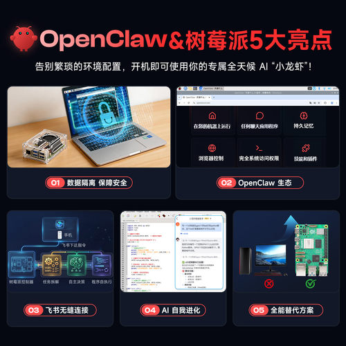 亚博智能 树莓派5代Raspberry Pi 5b开发板主板linux套件OpenClaw - 图0