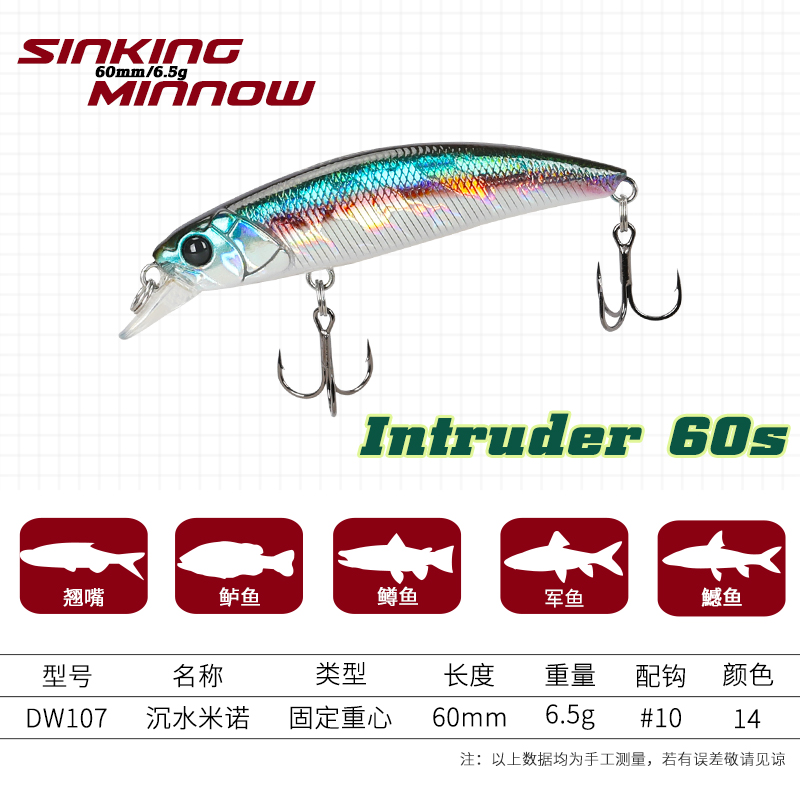 钓之屋 Intruder60s震颤下沉沉水米诺60mm/6.5g翘嘴鲈鱼饵假饵 - 图0