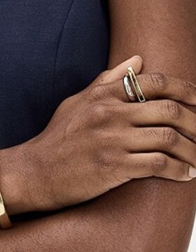 18K gold and silver dual tone irregular double layered ring