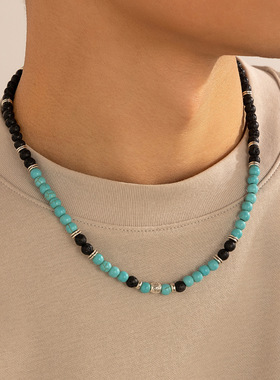 Volcanic stone beaded necklace men's clavicle chain jewelry