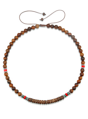 Men's necklace with hip-hop wooden beads and turquoise stone