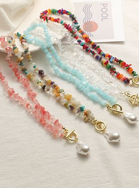 Colorful Irregular Natural Pendant Geometric Chain Jewelry G