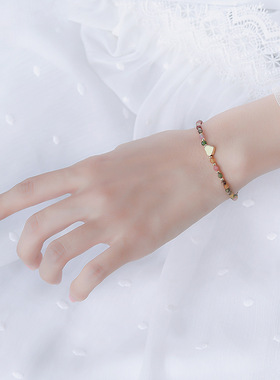 Natural stone crystal bracelet, heart-shaped handmade tourma