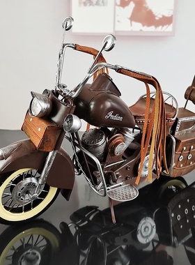 复古印第安摩托车模型摆件手工金属家居装饰品酒吧网橱窗摄影道具