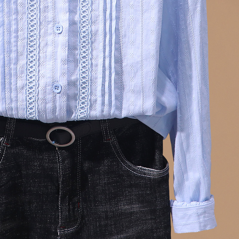 2021秋季新韩版polo领刺绣棉布衬衣 冰宜宣言衬衫