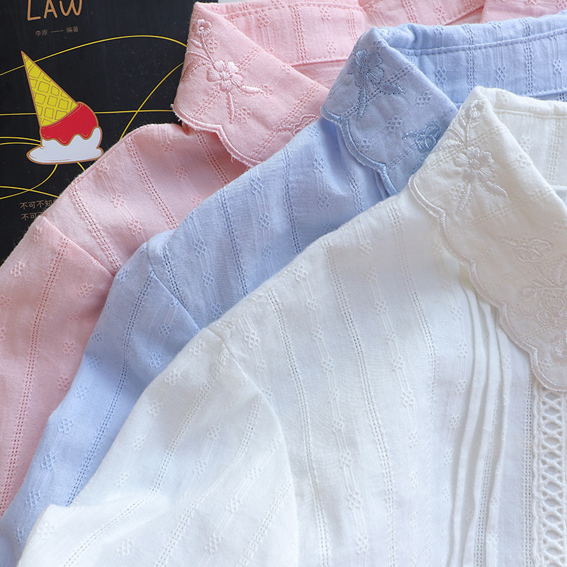 2021秋季新韩版polo领刺绣棉布衬衣 冰宜宣言衬衫