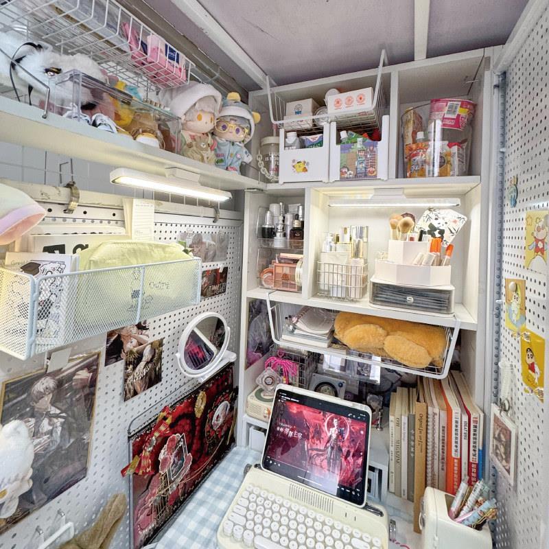Dormitory triple table modification left side hole board storage rack without punching tabletop elevated cosmetic storage box
