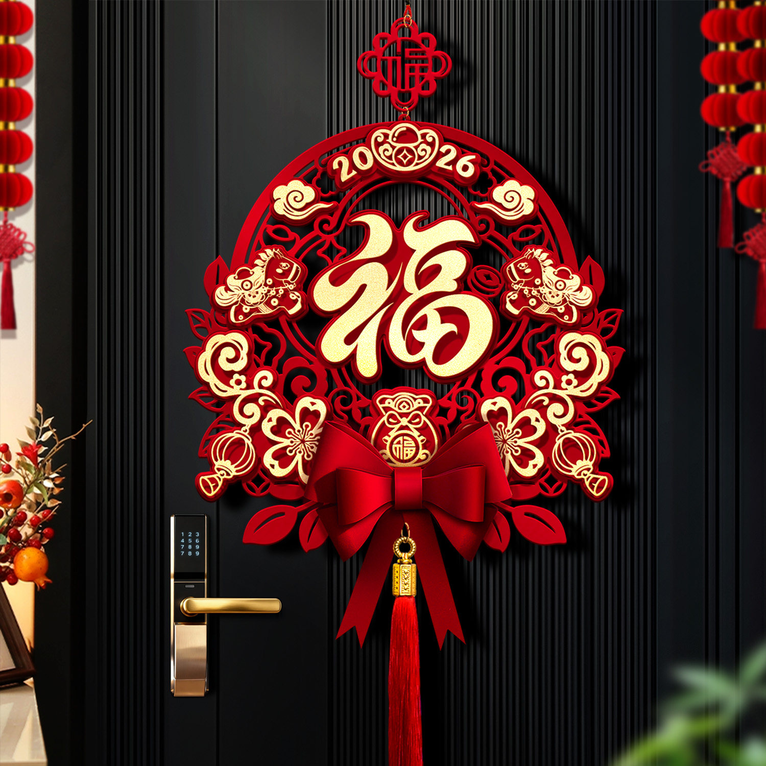 马年福字门贴2026新款高端立体挂件春节入户大门过年新年装饰布置,淘宝优惠券,粉丝福利购,淘宝优惠卷