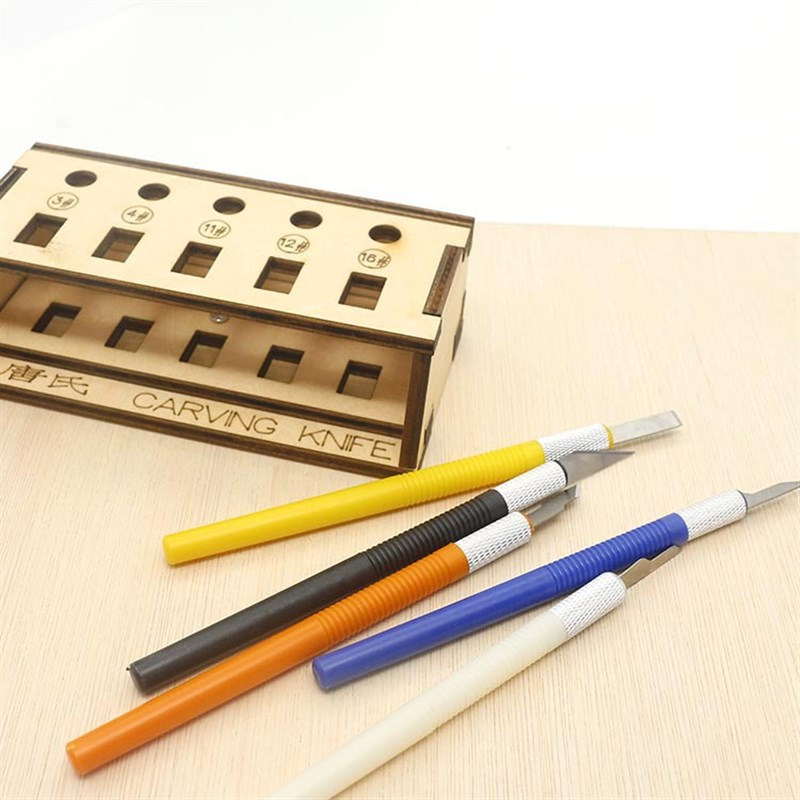 5支刻刀5盒刀片配架子雕刻刀DICY橡皮章手帐贴膜笔刀模型工具套装 - 图1