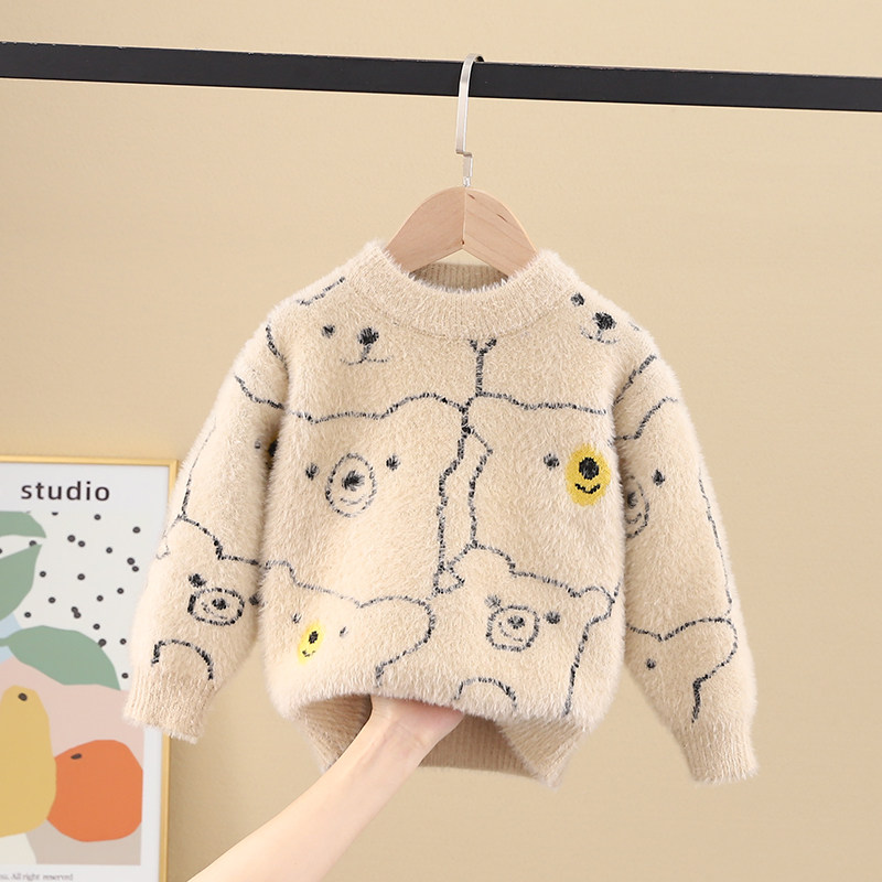 儿童毛衣男童针织衫秋冬宝宝水貂绒打底毛衫圆领洋气毛线内搭上衣,淘宝优惠券,粉丝福利购,淘宝优惠卷