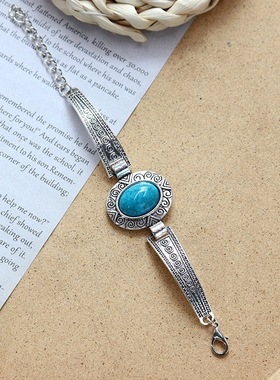 欧美古韵小众彩石手链女波西米亚个性度假气质手镯百搭简约手环