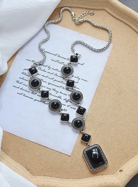 古韵长款松石项链女欧美个性夸张气质毛衣链藏式民族风百搭挂饰品