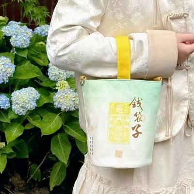 杭州瘾灵寺钱袋子帆布包有钱花布袋马年新款白三彩新年斜挎单肩包