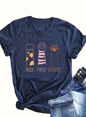 365Paw Women's Cat Paw Print Crew Neck T-Shirt - Casual Shor