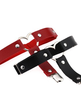Black pu leather garter belt women elastic heart leg garter