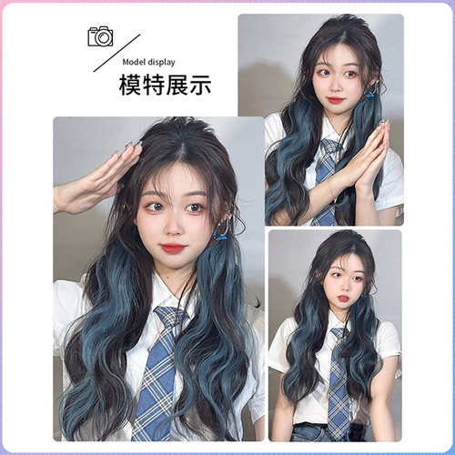 假发女长发一片式 轻薄挑染彩色u型假发片 潮色挂耳染接发片 - 图3