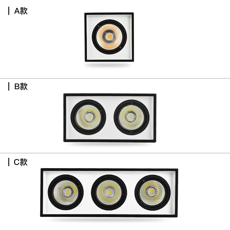 雷士led单头方形射灯双头三头斗胆灯明装免开孔天花格栅COB盒子灯