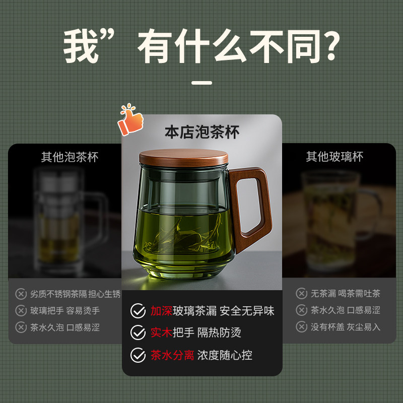 大容量玻璃茶杯加厚家用个人男士专用泡茶杯茶水分离办公室水杯子,淘宝优惠券,粉丝福利购,淘宝优惠卷