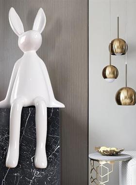 户外网红卡通大白兔玻璃钢摆件家居客厅样板间走廊兔子雕塑装饰品