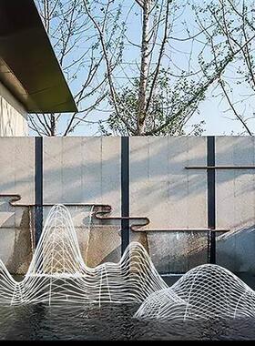 户外不锈钢镂空假山雕塑售楼室内景观园林水池水景铁艺线条山摆件