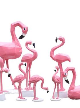 户外几何动物火烈鸟玻璃钢雕塑橱窗美陈装饰品园林游乐场水池摆件