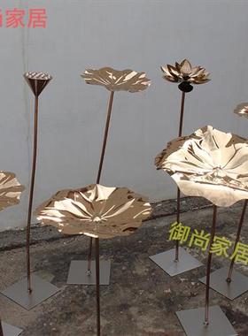 不锈钢荷叶摆件金属荷花落地雕塑户外水池造景装饰铜莲花酒店餐厅