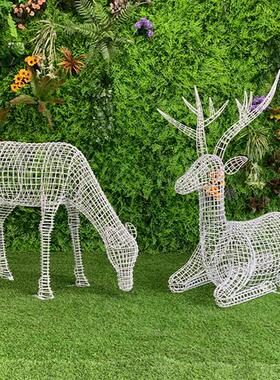 户外不锈钢镂空梅花鹿雕塑铁艺金属网格动物售楼部小区草坪装饰品