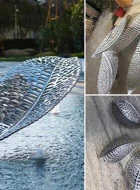 不锈钢镂空叶子雕塑水景售楼处楼盘装饰立体金属枫镜面叶树叶摆件