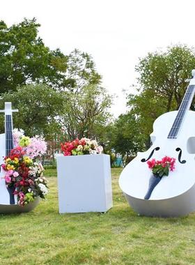 户外不锈钢大提琴音符雕塑售楼小品婚庆铁艺道具园林景观装饰摆件