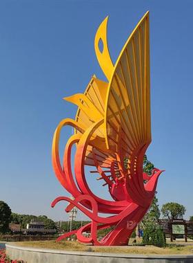 户外大型不锈钢抽象凤凰雕塑定制创意烤漆孔雀园林水景落地摆件